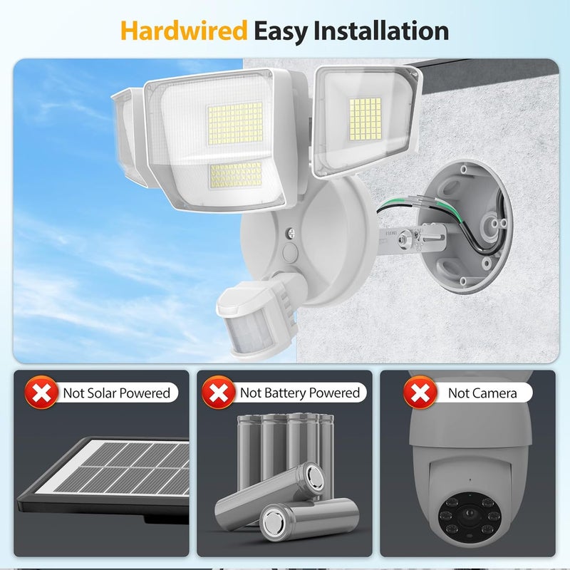 Onforu 90W 10000LM LED Motion Sensor Outdoor Lights, 4-Head Dusk to Dawn Outdoor Lighting, Hardwired Flood Lights, IP66 Waterproof 6500K Security Floodlight for Outside (White) - Image 2